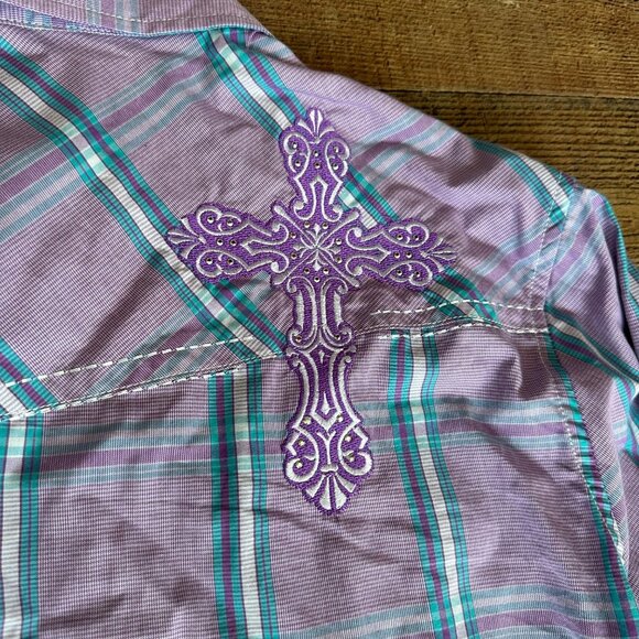 Cowgirl Hardware Womens Purple Plaid Long-Sleeve Western Shirt Size M - Picture 8 of 8